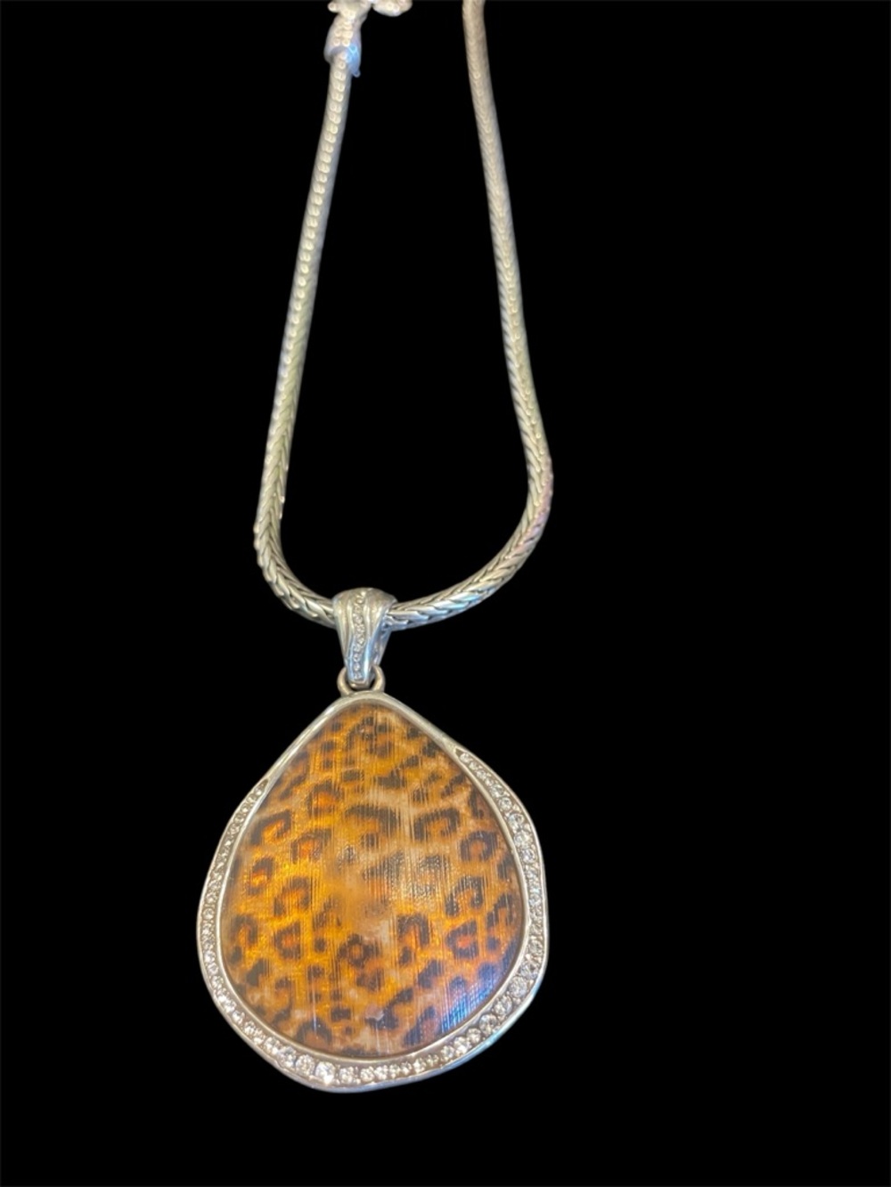 Brighton Trinity Leopard Silver Teardrop Pendant Necklace Swarovski Crystals